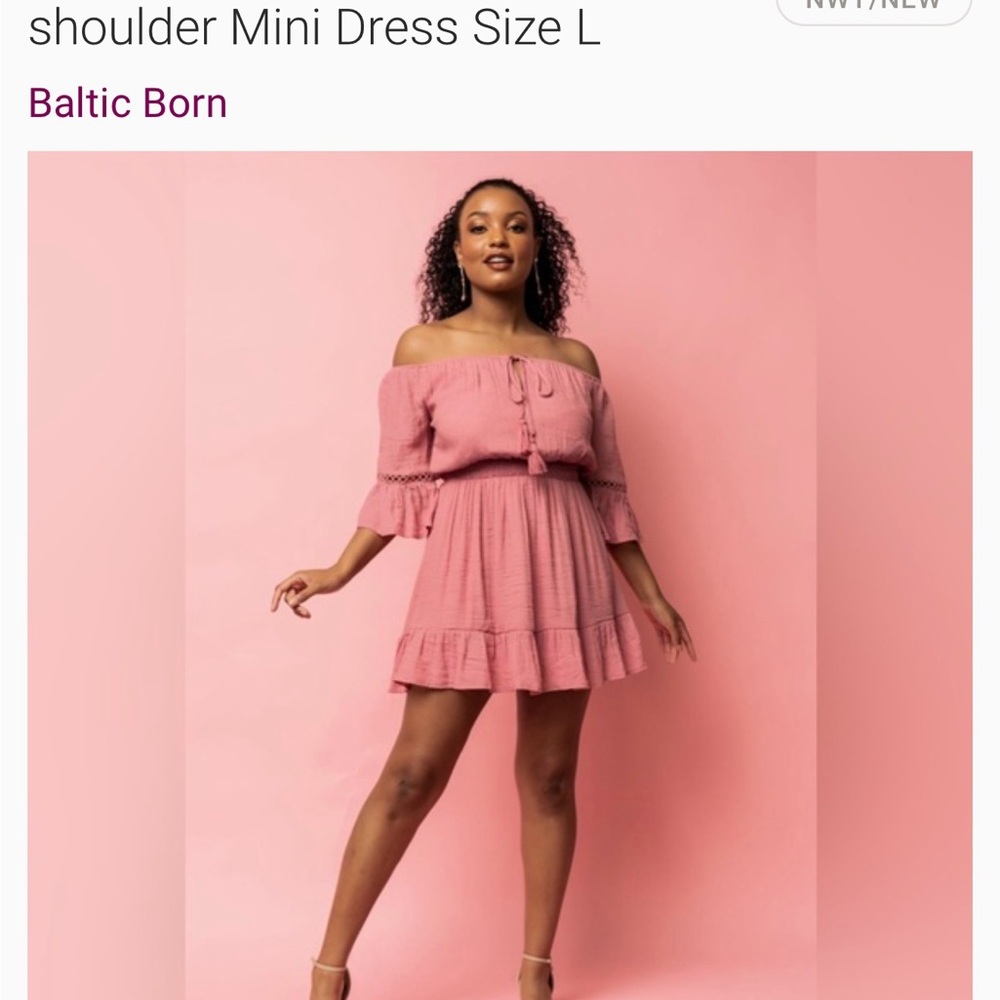 Baltic Born Pink Ruffled Tiered Off-Shoulder Dress